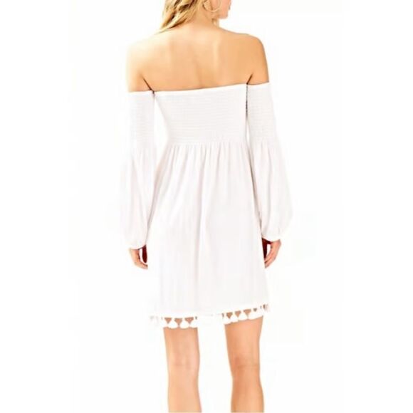 Lilly Pulitzer Trina Beach Mini Dress Smocked White Off Shoulder Size XXS - Picture 2 of 12